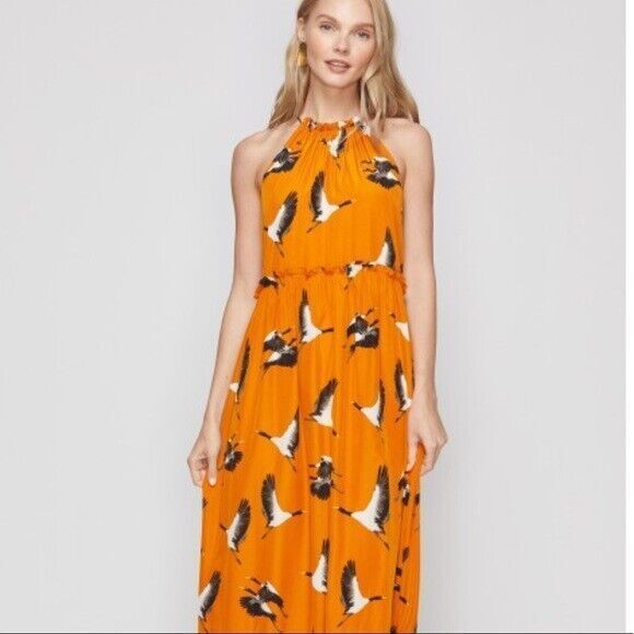 ROLLER RABBIT FLYING KARMA TEGAN Maxi DRESS Size M NWT $228 Crane Birds - Picture 2 of 11